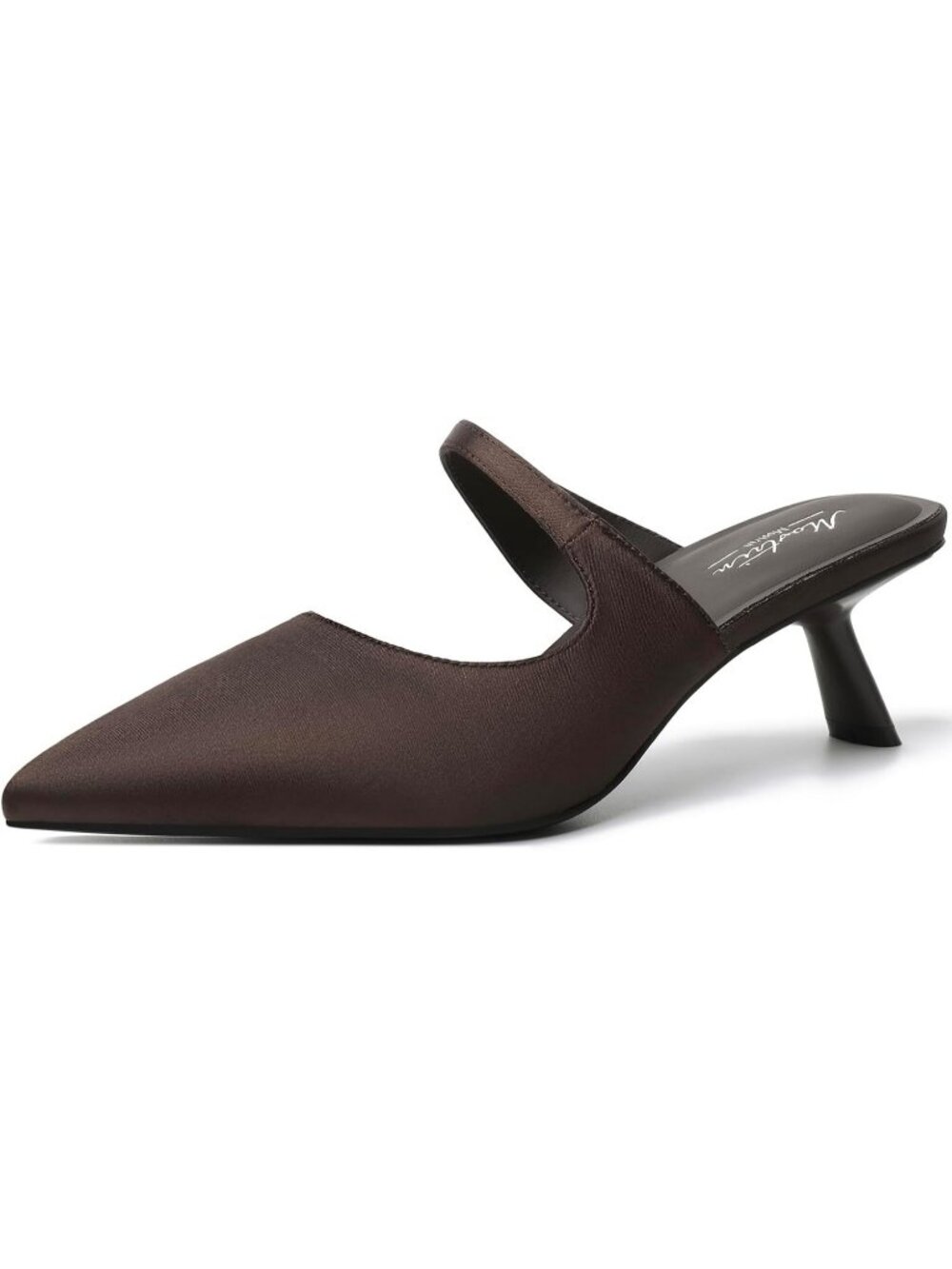 Women's Brown-Satin Patent Leather Kitten Heels Pointed Toe Pumps Dressy Shoes